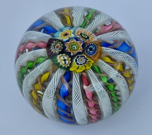 A Superb Large Italian Murano Glass Millefiori Crown Paperweight, Circa 1930