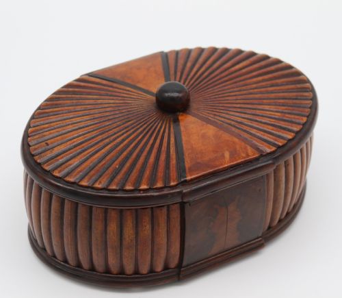 French Art Deco Period Oval Shaped Carved  Wood Jewel Casket