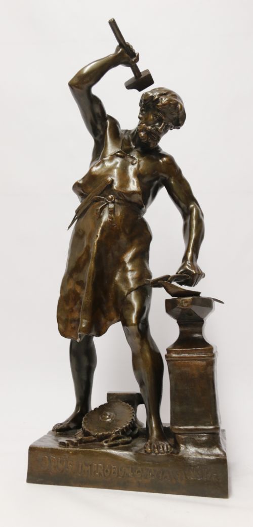 A Suburb Late 19th C Bronze Study of a Semi Naked Blacksmith by E. L Picault