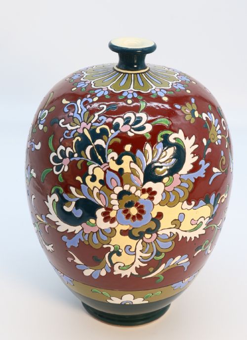 A Large Japanese Pottery Vase with Bold Enamelled Decoration, Circa 1910