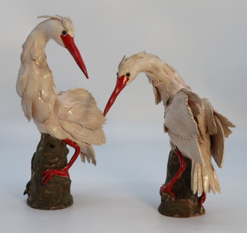 A Superb Pair of 19th Century Meiji Period Japanese Hand Made Pottery Storks, Circa 1900

