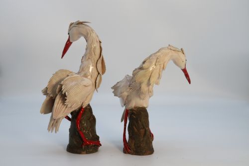 fig 1. A superb pair of 19th century Meiji period Japanese hand made pottery storks, circa 1900

