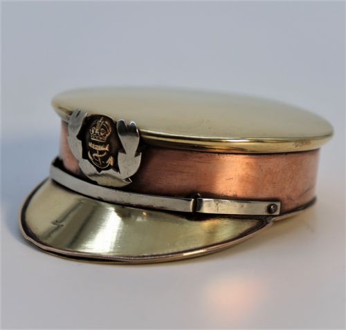 A Rare Novelty Pocket Snuff Box in the Form of an English Naval Officers Peaked Cap.