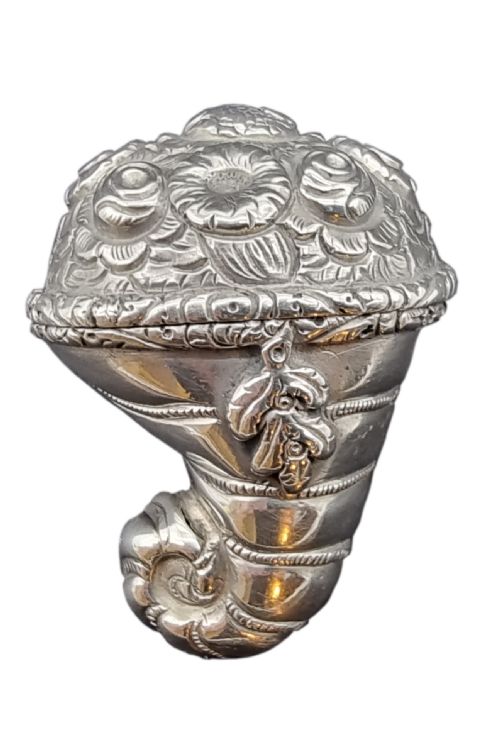 An Extremely Rare Early 19th C Georgian Silver Vinaigrette Modelled as Cornucopia Hallmarked for Birmingham and Most Likely by the Silversmith John Bettridge.