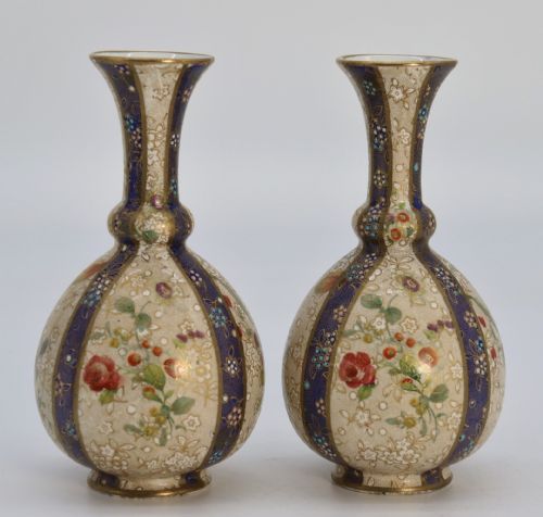 A Pair of Early Carlton Ware Enamelled and Gilt Floral Vases, Circa 1900
