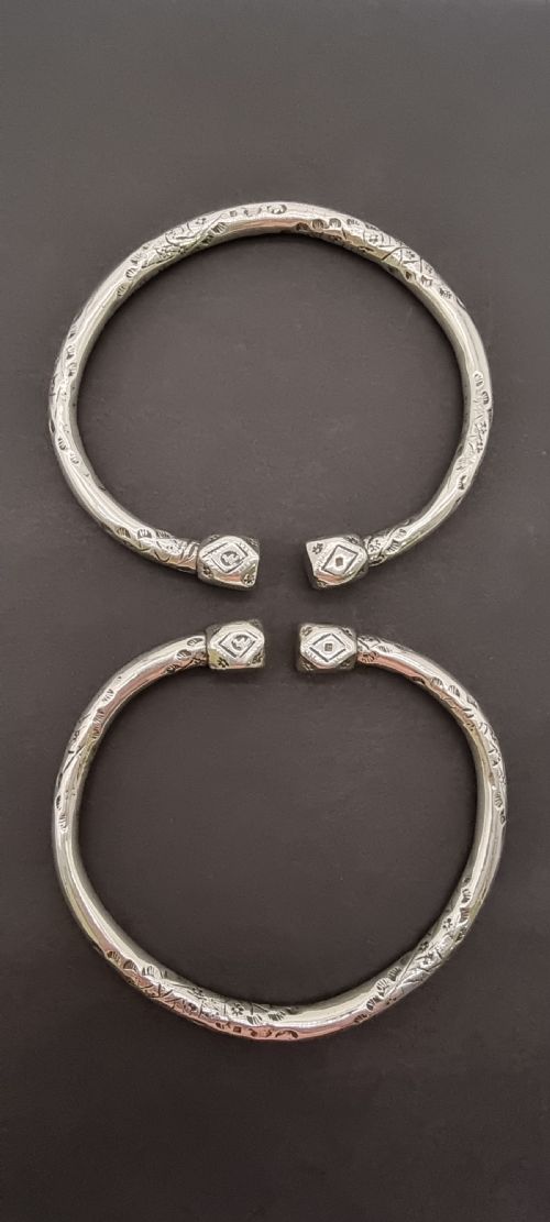A Very Heavy Pair of 19th Century Portuguese Solid Silver Arm Bracelets

