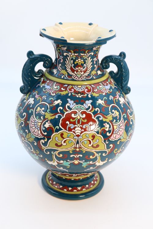 A Large  Japanese Hand Enamelled Pottery Vase, Circa 1910

