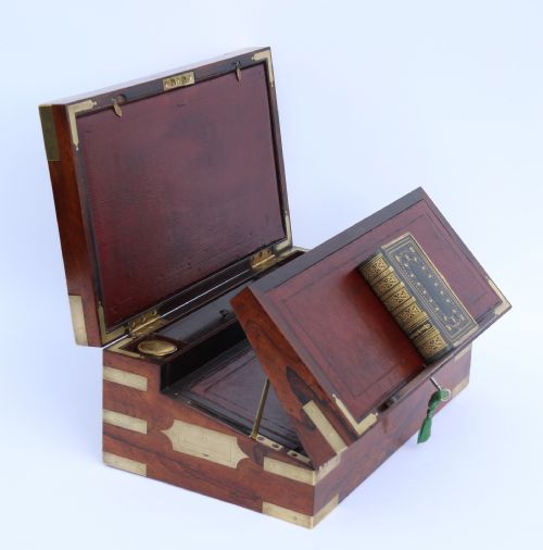English Early 19th Century Brass Mounted Campaign Writing Box by Hicks of London, Circa 1825

