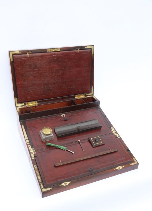 fig 1. English early 19th century brass mounted campaign writing box by Hicks of London, circa 1825

