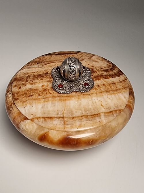 fig 1. An Italian specimen marble silver mounted bowl and cover