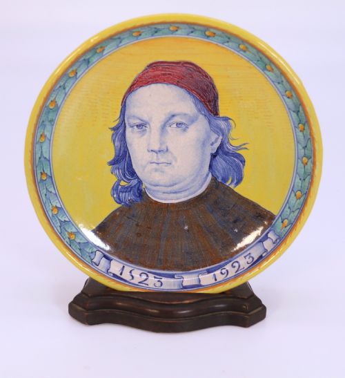 A Superb Italian Majolica Pottery Hand Painted Portrait Plate of the Renaissance Artist Pietro Perugino (1446 – 1523)

