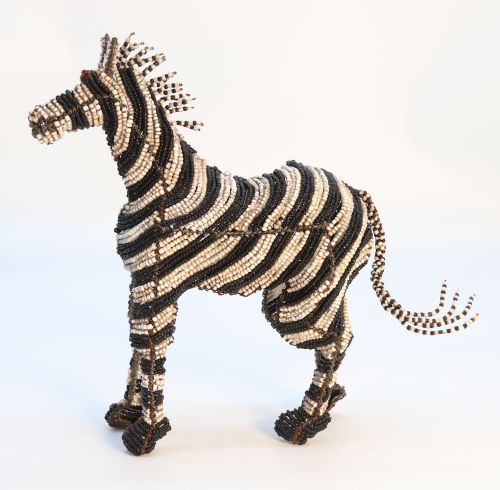 A Rare African Tribal Beadwork and Wire Work Model Zebra, C 1930