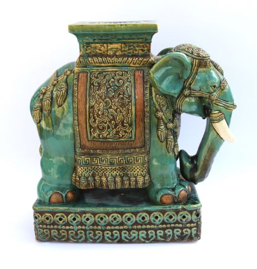 A Large Chinese Turquoise Green Pottery Elephant Display Pedestal/stand.