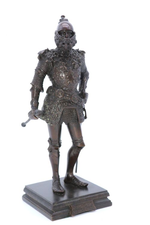Antique Bronze Study of King Arthur in Ornate Armour Circa 1900
