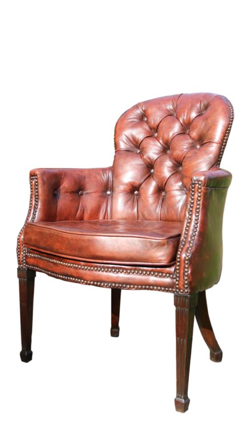 English 18th Century Leather Upholstered Armchair Circa 1790