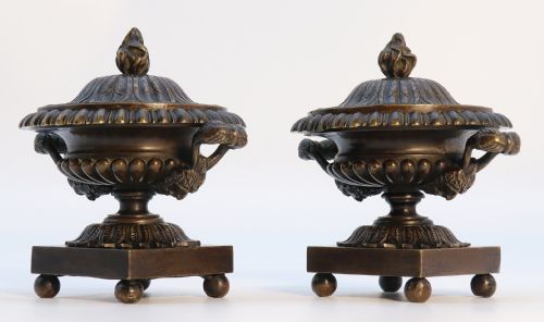 ANTIQUE ENGLISH REGENCY PERIOD CLASSICAL BRONZE URNS CIRCA 1820 - ADDITIONAL PHOTO 10