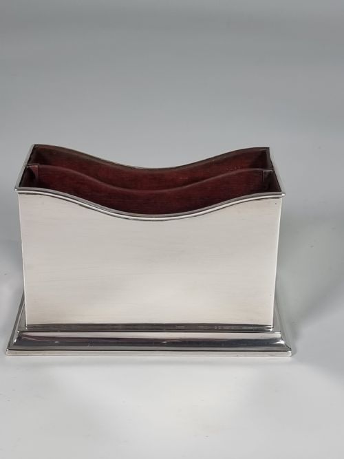 fig 1. An English silver postal letter rack, desk tidy, card holder, Chester 1896 – 7

