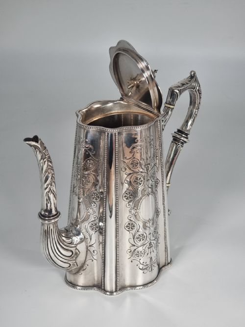 AN ENGLISH VICTORIAN SILVER PLATED TEACOFFEE SET LARGE AND ORNATE DECORATIVE FOUR PIECE SET - ADDITIONAL PHOTO 8