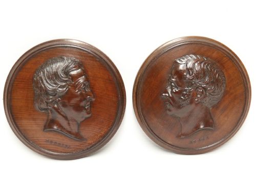 19th Century Italian Carved Mahogany Wall Plaques, Rossini and Auber