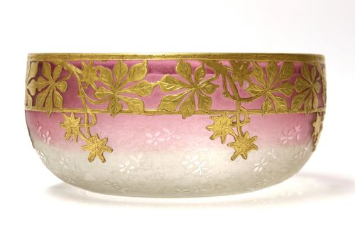 Antique French Late 19th Century Overlaid and Acid Etched Glass Bowl, Circa 1900