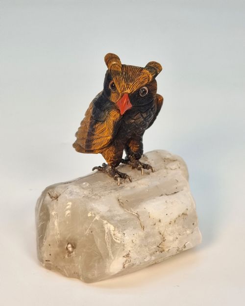 An Italian Hardstone Carved Owl, C 1930