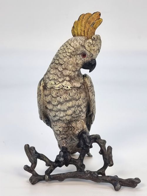 A Rare Austrian Bronze Cold Painted Cockatoo Inkstand