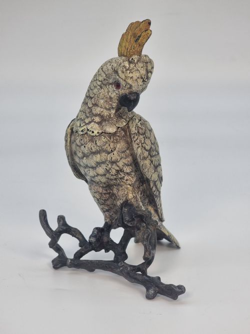 fig 1. A rare Austrian bronze cold painted cockatoo inkstand