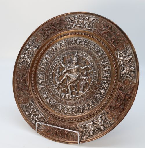fig 1. A superb Raj period silver, copper and brass repousse work charger.