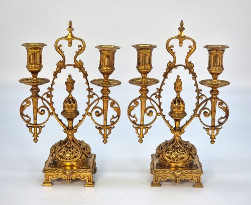 A Fine Pair of Gilt Bronze Candlesticks, Circa 1870