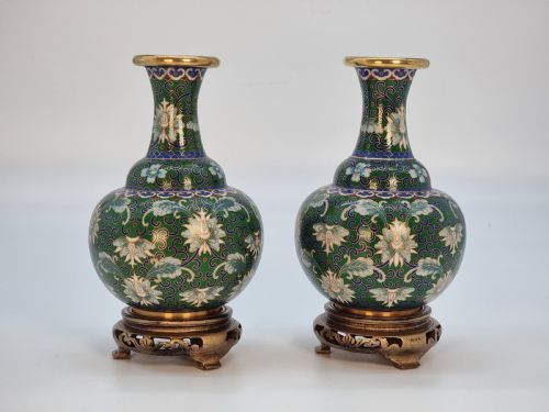 fig 1. A pair of Chinese cloisonné enamel vases and stands C 1930