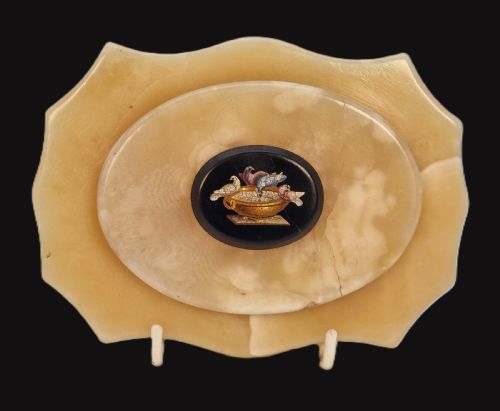 A Rare Antique Grand Tour Micro Mosaic Marble Desk Paperweight with the Doves of Pliny Circa 1870