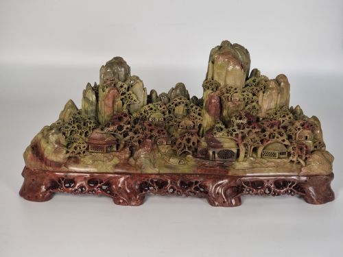 fig 2. A fine Chinese carved soapstone continuous landscape of unusually large proportions