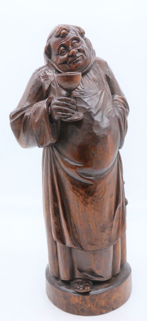 A Large Black Forest Carved Limewood Study of a Monk Circa 1900