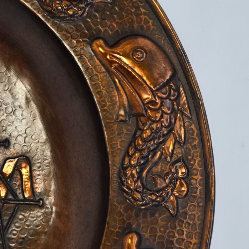 fig 1. A Cornish copper Arts and Crafts charger by J. F Poole of Hayle, Cornwall, England