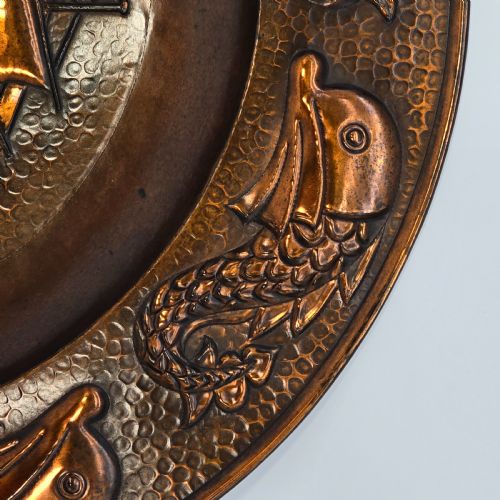 fig 3. A Cornish copper Arts and Crafts charger by J. F Poole of Hayle, Cornwall, England