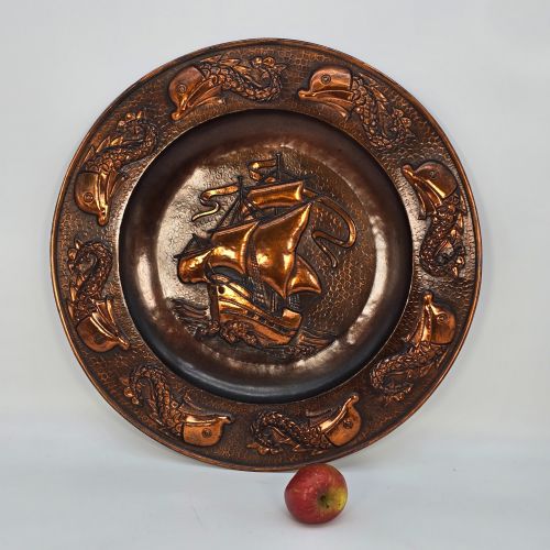 A Cornish Copper Arts and Crafts Charger by J. F Poole of Hayle, Cornwall, England