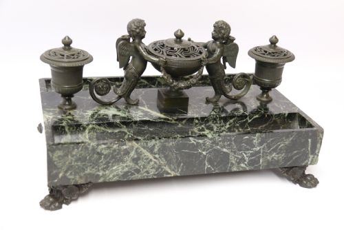 EMPIRE PERIOD BRONZE AND MARBLE DESK TOP INKSTAND BY LEFEBVRE OF BELGIUM CIRCA 1820 - ADDITIONAL PHOTO 1