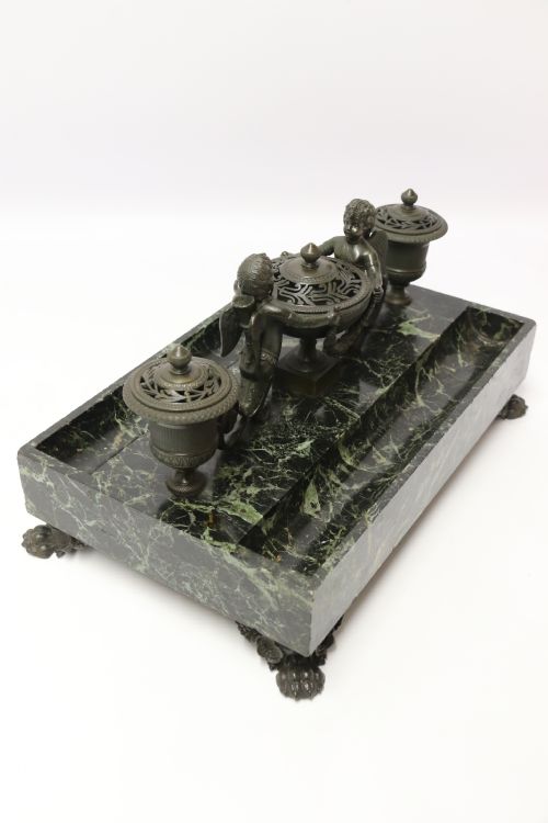 EMPIRE PERIOD BRONZE AND MARBLE DESK TOP INKSTAND BY LEFEBVRE OF BELGIUM CIRCA 1820 - ADDITIONAL PHOTO 7