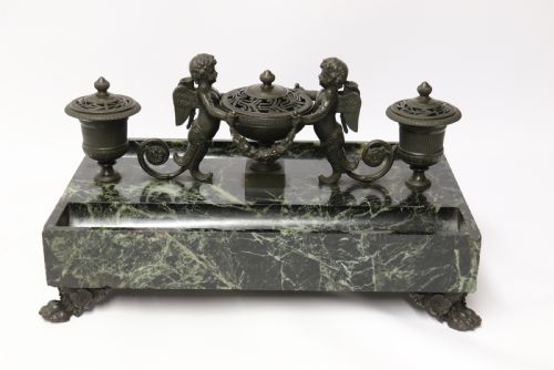 EMPIRE PERIOD BRONZE AND MARBLE DESK TOP INKSTAND BY LEFEBVRE OF BELGIUM CIRCA 1820 - ADDITIONAL PHOTO 14