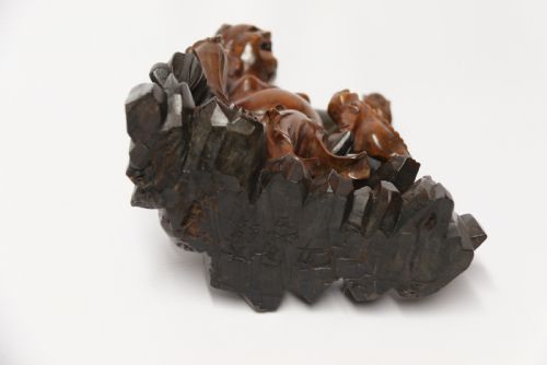 A LATE 19TH CENTURY CHINESE CARVED HARDWOOD FIGURE WITH MYTHICAL CREATURE - ADDITIONAL PHOTO 11