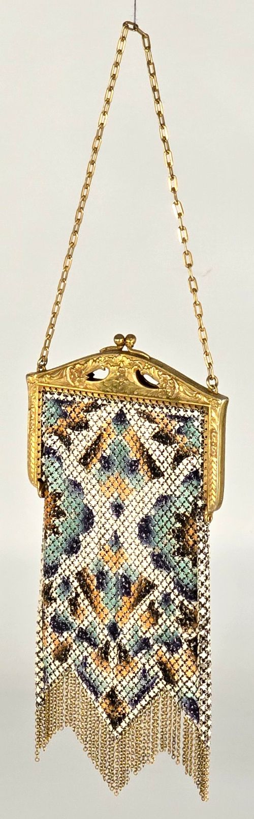 fig 2. A rare Art Deco evening purse, painted and gilt metal mounted circa 1920.