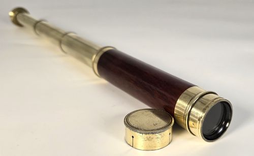 A Superb 19th C Telescope, Pocket Sized in Brass and Mahogany.