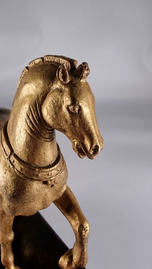 A PAIR OF GRAND TOUR GILT BRONZE HORSES ON OLIVE WOODS PLINTHS - ADDITIONAL PHOTO 12