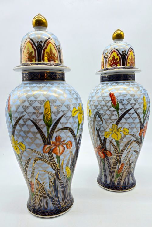 fig 1. A large pair of Japanese painted porcelain ginger jars C 1920