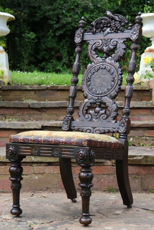 19TH CENTURY ORNATELY CARVED WALNUT HIGH BACKED CHAIR - ADDITIONAL PHOTO 5