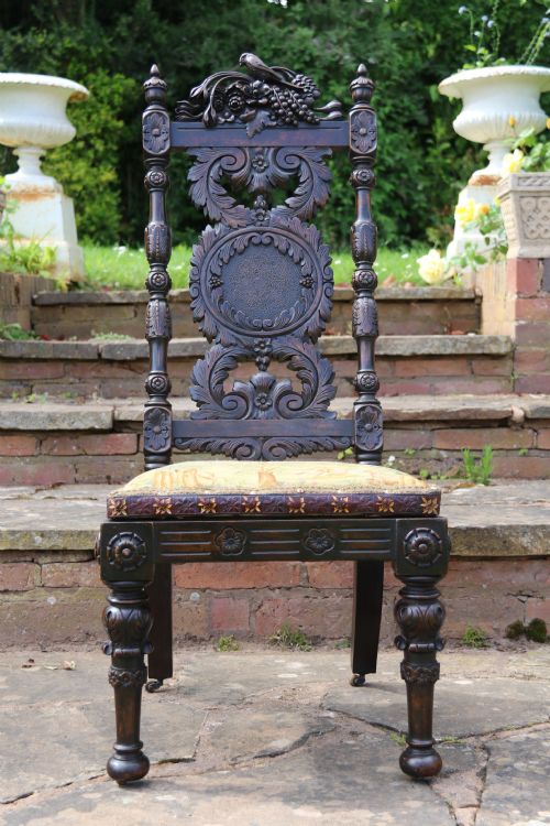 19TH CENTURY ORNATELY CARVED WALNUT HIGH BACKED CHAIR - ADDITIONAL PHOTO 12