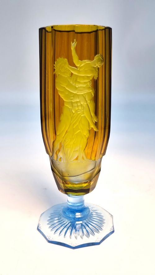 ANTIQUE ENGLISH INTAGLIO ENGRAVED STEMMED GOBLET CIRCA 1880