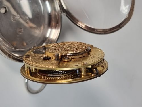fig 2. Antique early English silver pocket watch with Fusee movement dated 1842