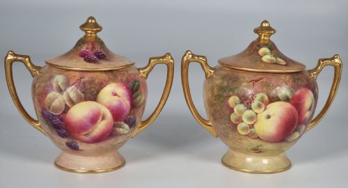 A PAIR OF COALPORT VASES HAND PAINTED WITH FRUIT BY RICHARD BUDD - ADDITIONAL PHOTO 1