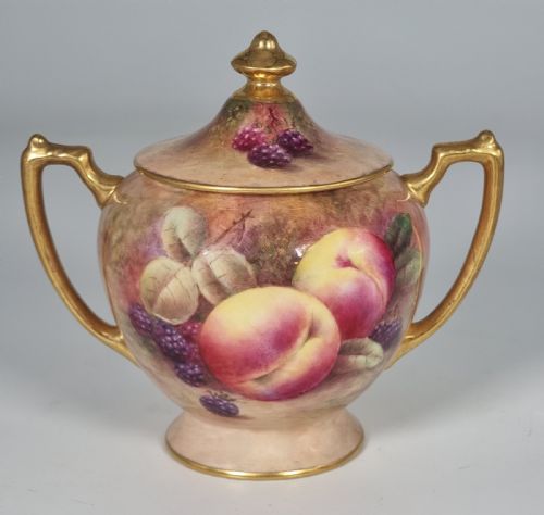 A PAIR OF COALPORT VASES HAND PAINTED WITH FRUIT BY RICHARD BUDD - ADDITIONAL PHOTO 2